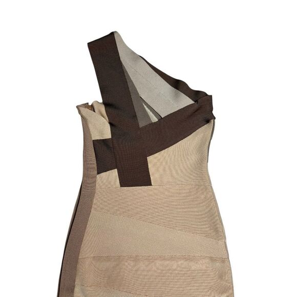 Herve Leger One Shoulder Mini Bandage Dress Ombré Tan Brown Size XS - Picture 9 of 12